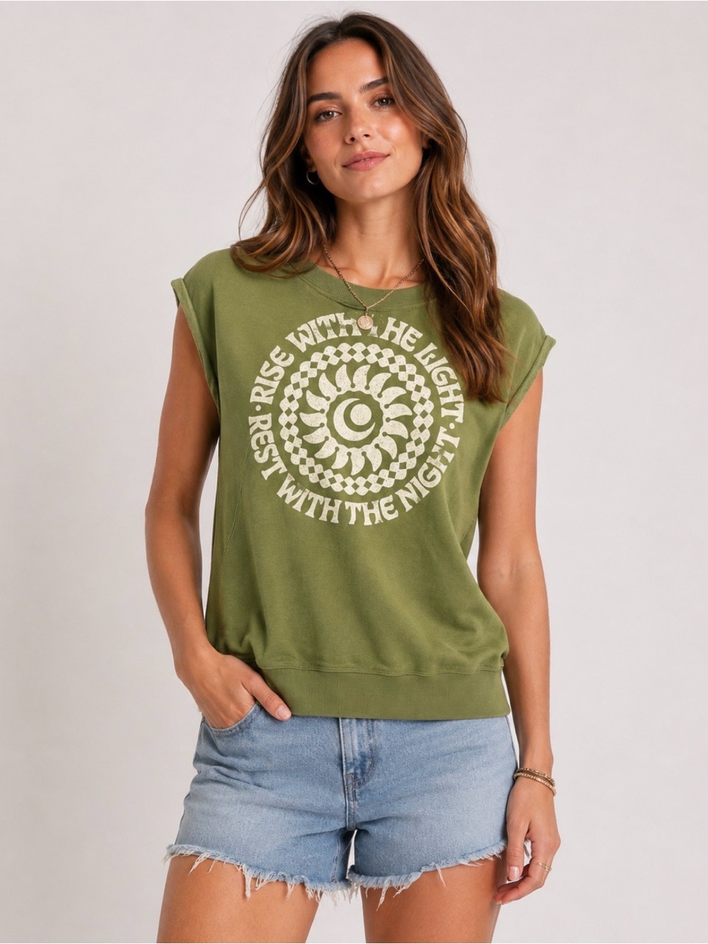 Pilcro Olive Green Graphic Sweatshirt Top Size M